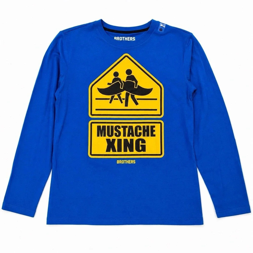 Brothers by Justice Boys XXL 16 Mustache Xing Graphic Long Sleeve Tee Blue NWT